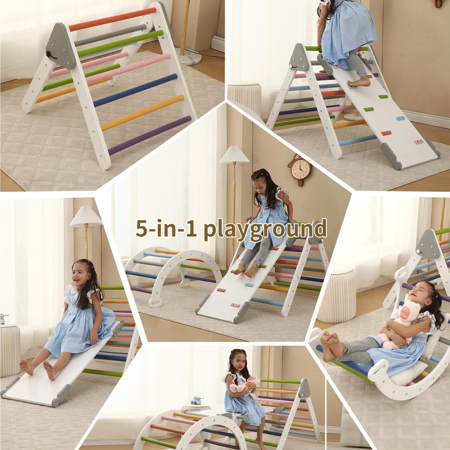 Pikler Triangle Set 5 in 1, Montessori Climbing Set for Toddlers Indoor - Image 2