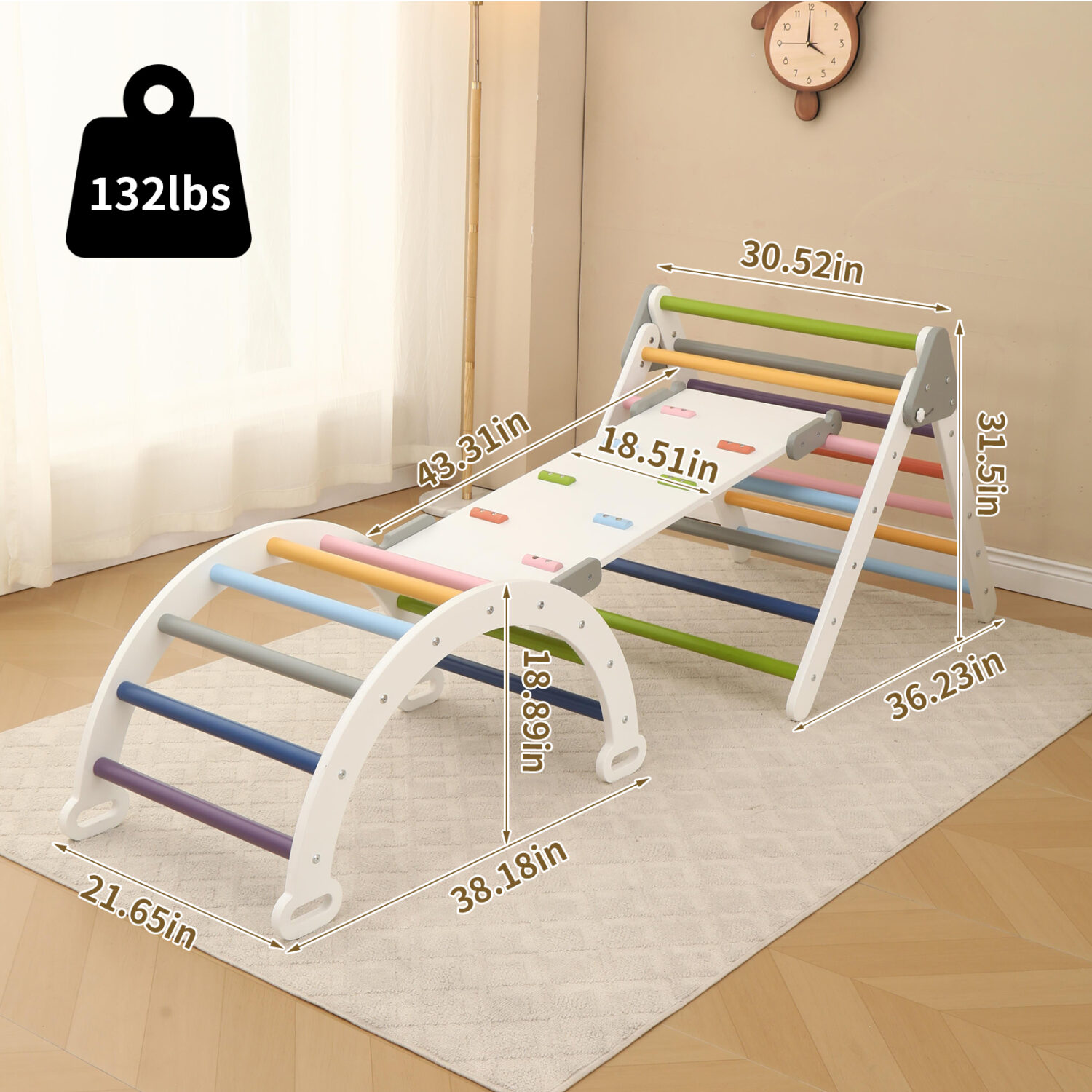 Pikler Triangle Set 5 in 1, Montessori Climbing Set for Toddlers Indoor - Image 3