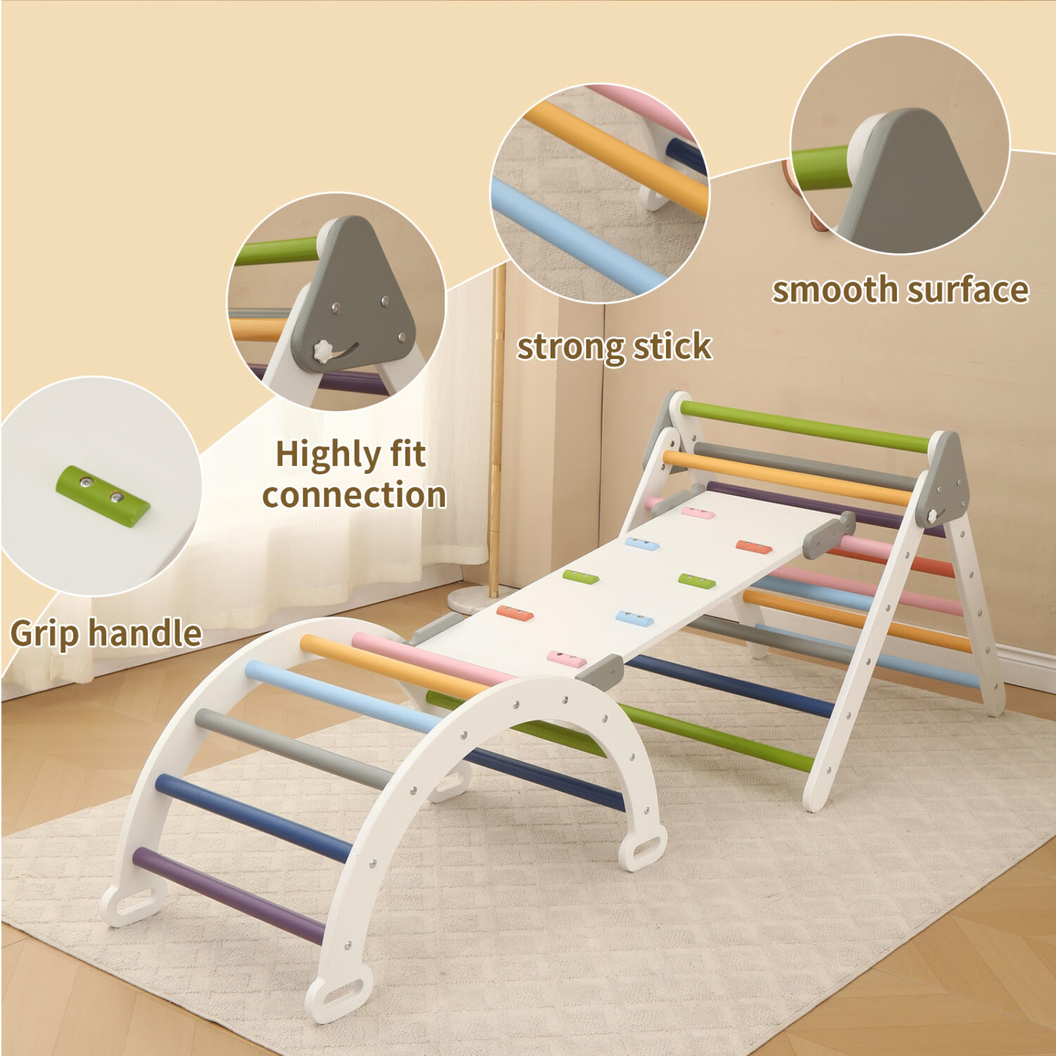 Pikler Triangle Set 5 in 1, Montessori Climbing Set for Toddlers Indoor - Image 4