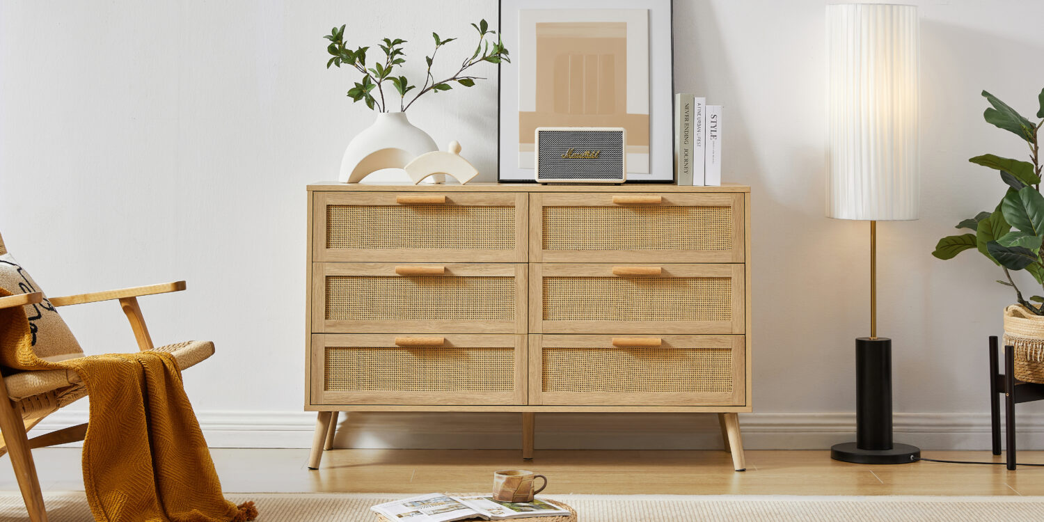 6 Double Dresser with rattan drawers - Image 4