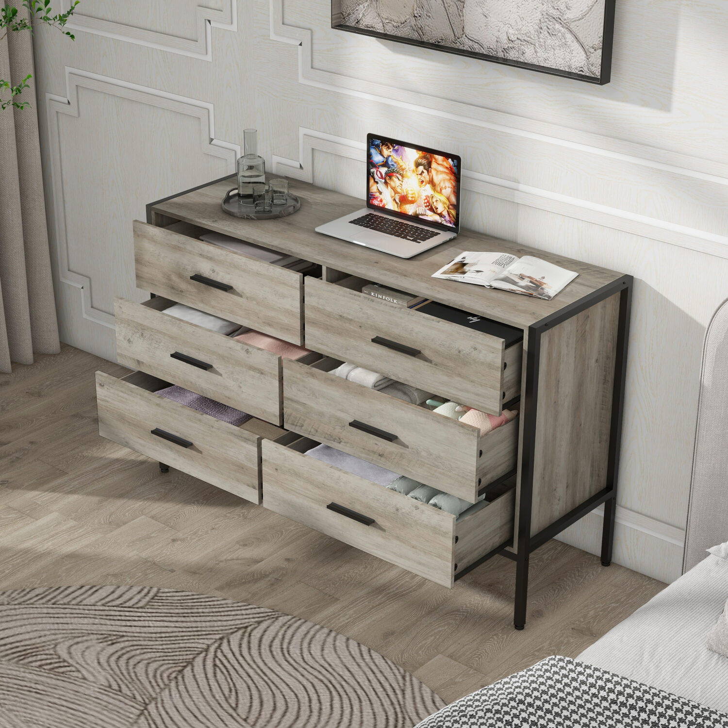 Wood Dresser with 6 Drawers - Image 3