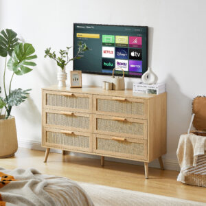 6 Double Dresser with rattan drawers
