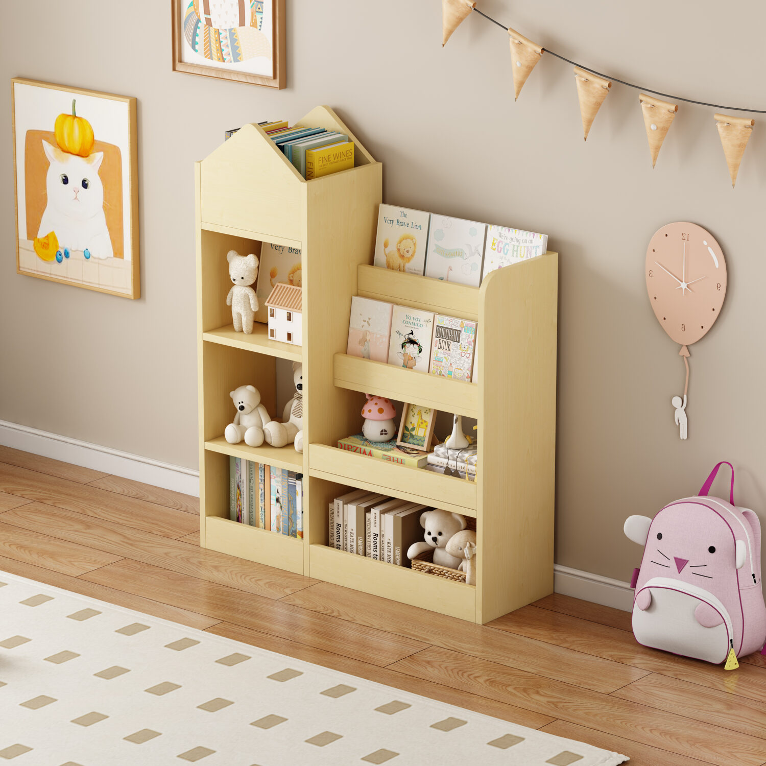 Kids Wooden Bookshelf Toy Storage Organizer with Bookcase - Image 2