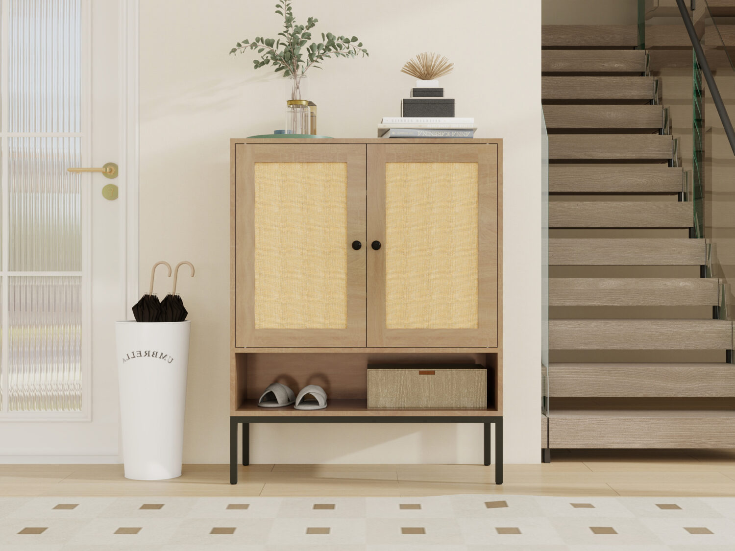 Rattan Shoe Cabinet with Adjustable Shelves
