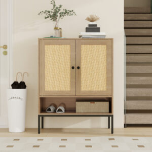 Rattan Shoe Cabinet with Adjustable Shelves
